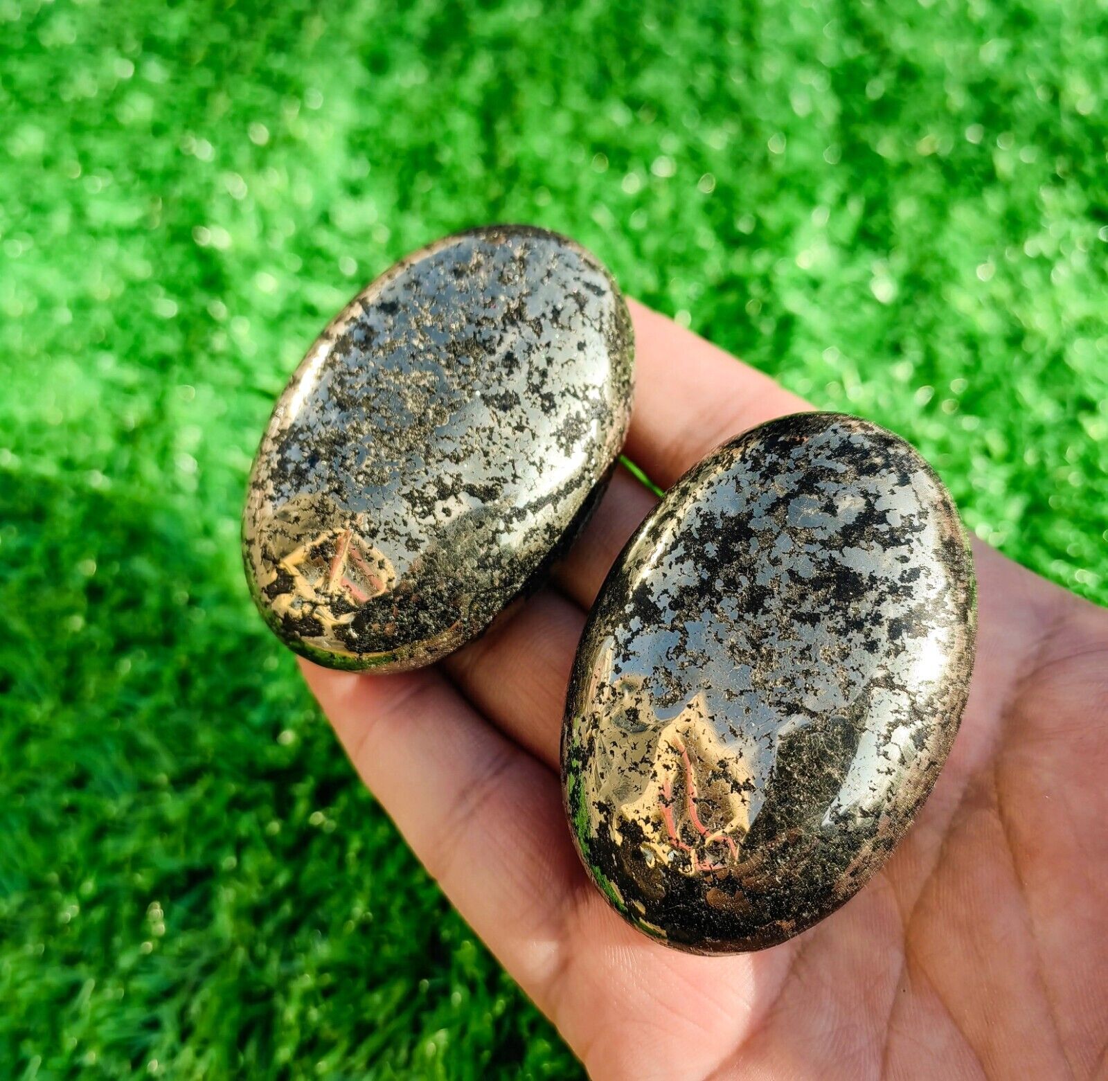1 PCS Natural Pyrite Palm Stone Crystal Healing, Golden Palm Stone polished 60mm