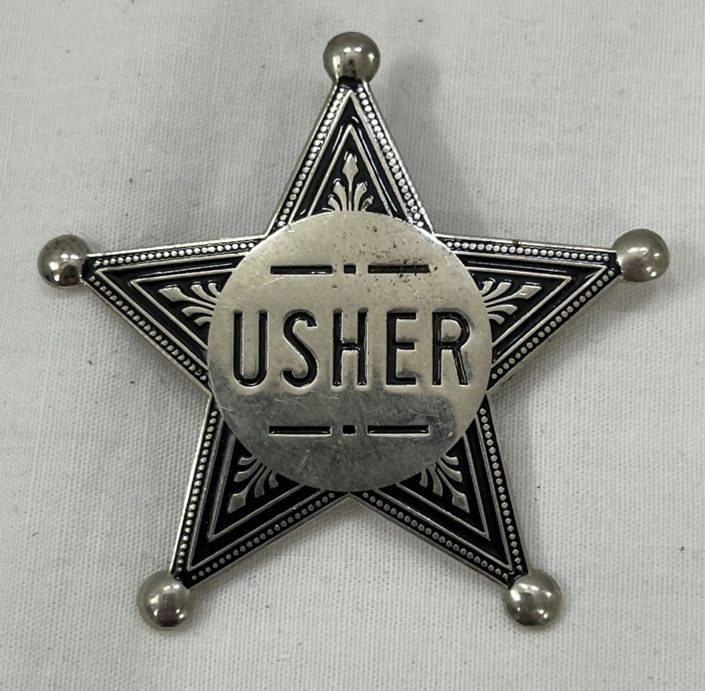 Usher Silver Toned Metal Sheriffs Star Pinback