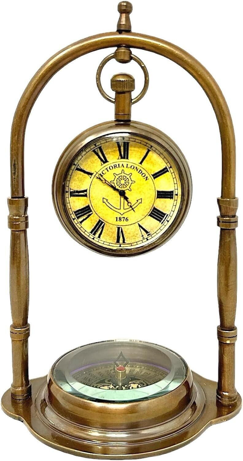 Nautical Clock Ship Table Clock Brass Desk Clock Maritime Brass Compass