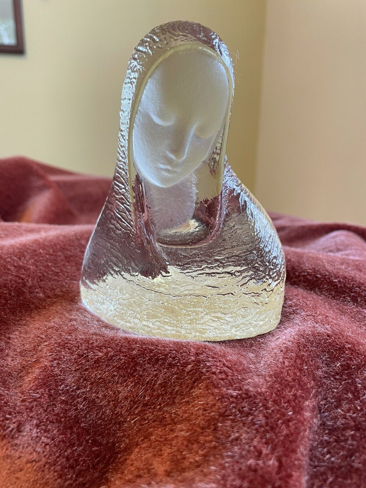 Vintage Viking Clear Frosted Glass Virgin Mary Head Bust Statue Paperweight
