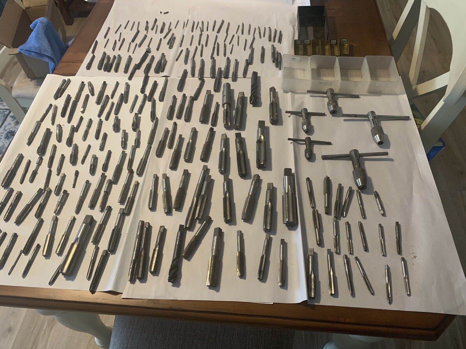 Large Lot Misc Machinist Taps various sizes, wrenches, containers, USA ,20 lbs