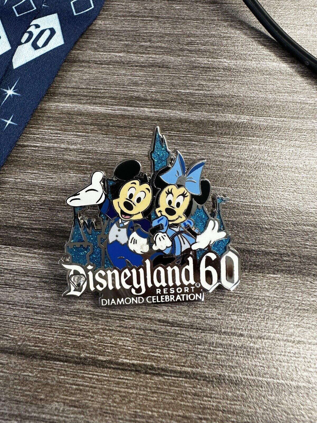 Disneyland 60th Anniversary Diamond Celebration Lanyard Pin  Mickey Minnie NWT 