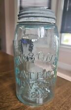 Mason's Jar Early Antique Aqua Glass Patent Nov 30th 1858 Bubbles & Wavy Glass picture