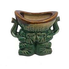 Vintage Ceramic Pottery Green Glazed Elephant Planter  picture