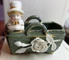 Antique Victorian Fairing Kate Greenway Child w/ Top Hat in Basket Applique Rose picture