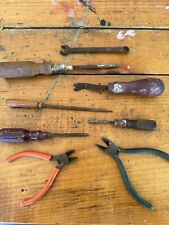Vintage Wooden Handle Tool Lot Plus Bonus Cutters And Wrench Antique Collector picture
