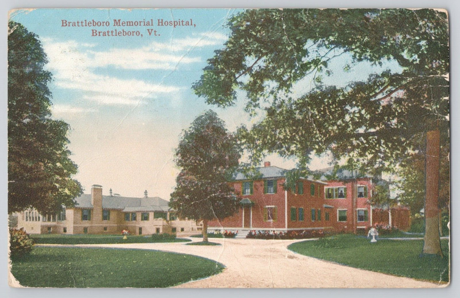 Postcard Brattleboro Memorial Hospital, Brattleboro, Vermont c1916