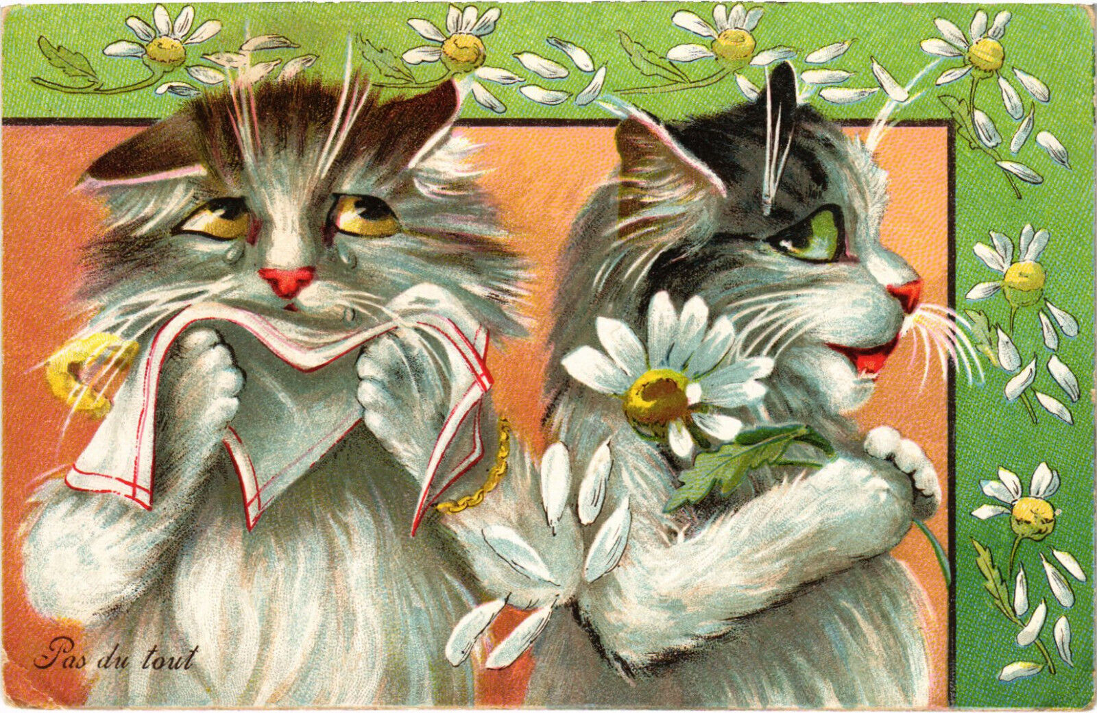 PC CATS, ARTIST SIGNED, BAKER, NOT AT ALL, Vintage Postcard (b47431)