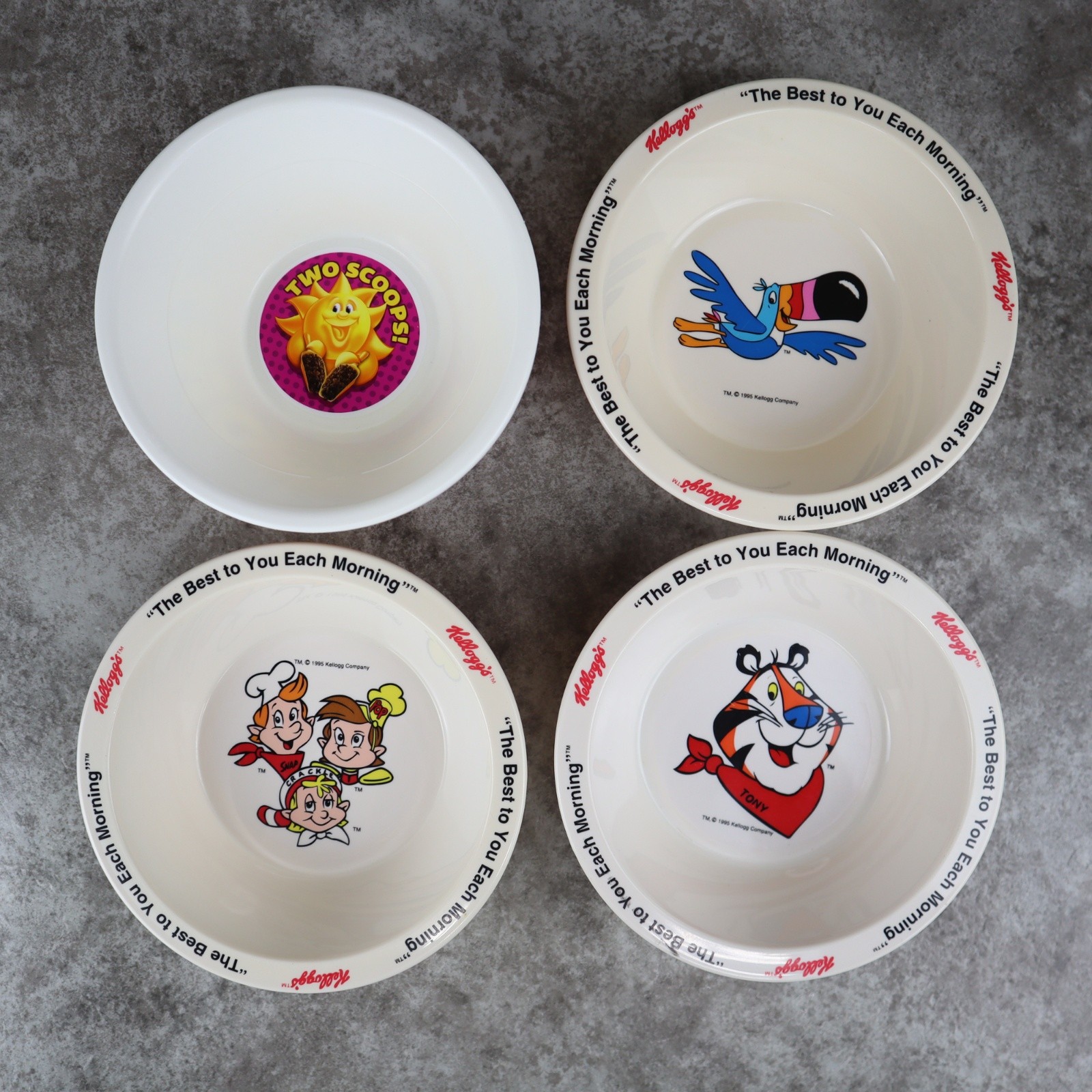 Vintage 90s Kellogg’s Cereal Bowls Collector Complete Set Of Four Tony Tiger Vintage 90s Kellogg’s Cereal Bowls Collector Complete Set Of Four Tony Tiger
