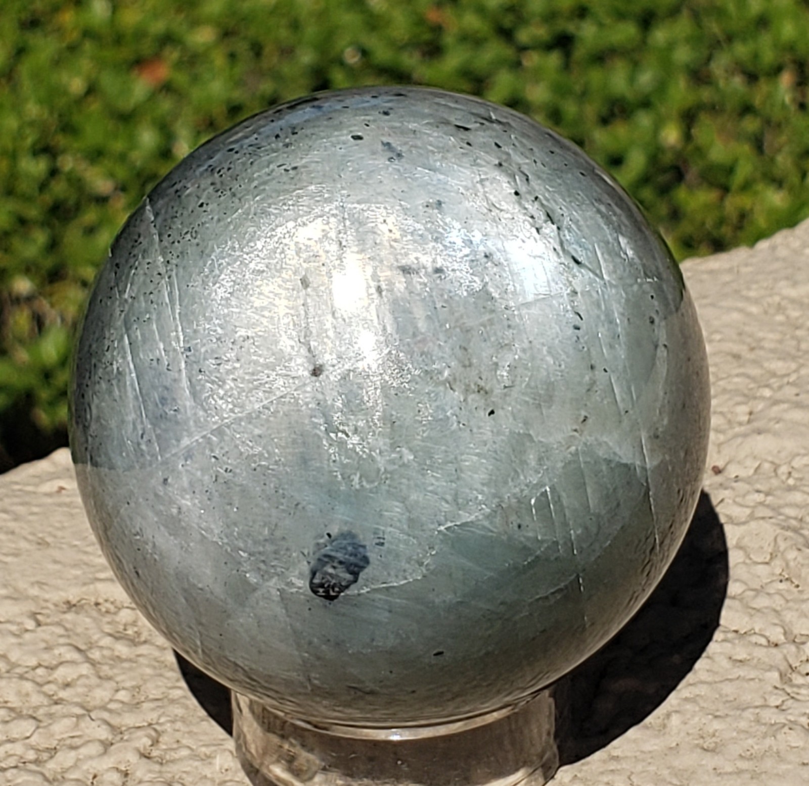 2.22" RARE Green Moonstone Garnierite Silver Blue Flash Sphere Orb Ball, 249g 