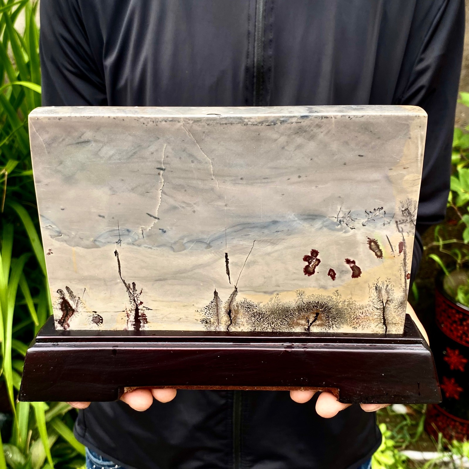 4.07LB Beautiful Natural Chinese Dendritic Limestone Picture Stone Guohua-Rare