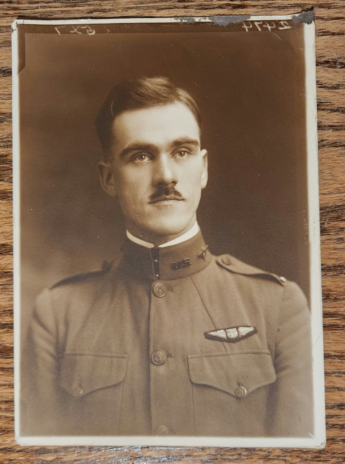 RARE WWI US ARMY AIR SERVICE AEF PILOT PORTRAIT w/ DALLAS WINGS PHOTO 5" x 7"