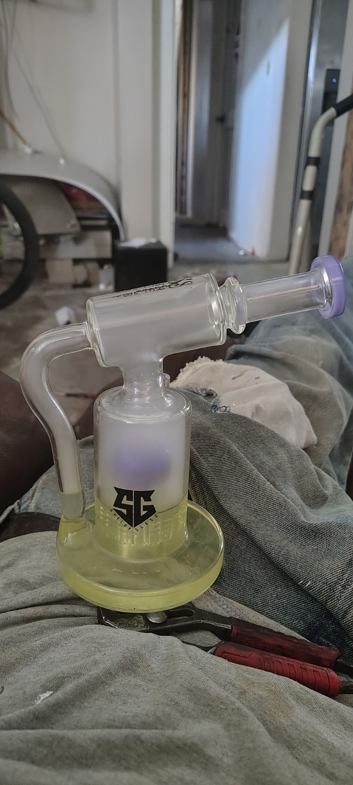 10" Purple Glass Water Pipe Recycler Bong 14mm Bowl Thick Smoking Pipes Hookah