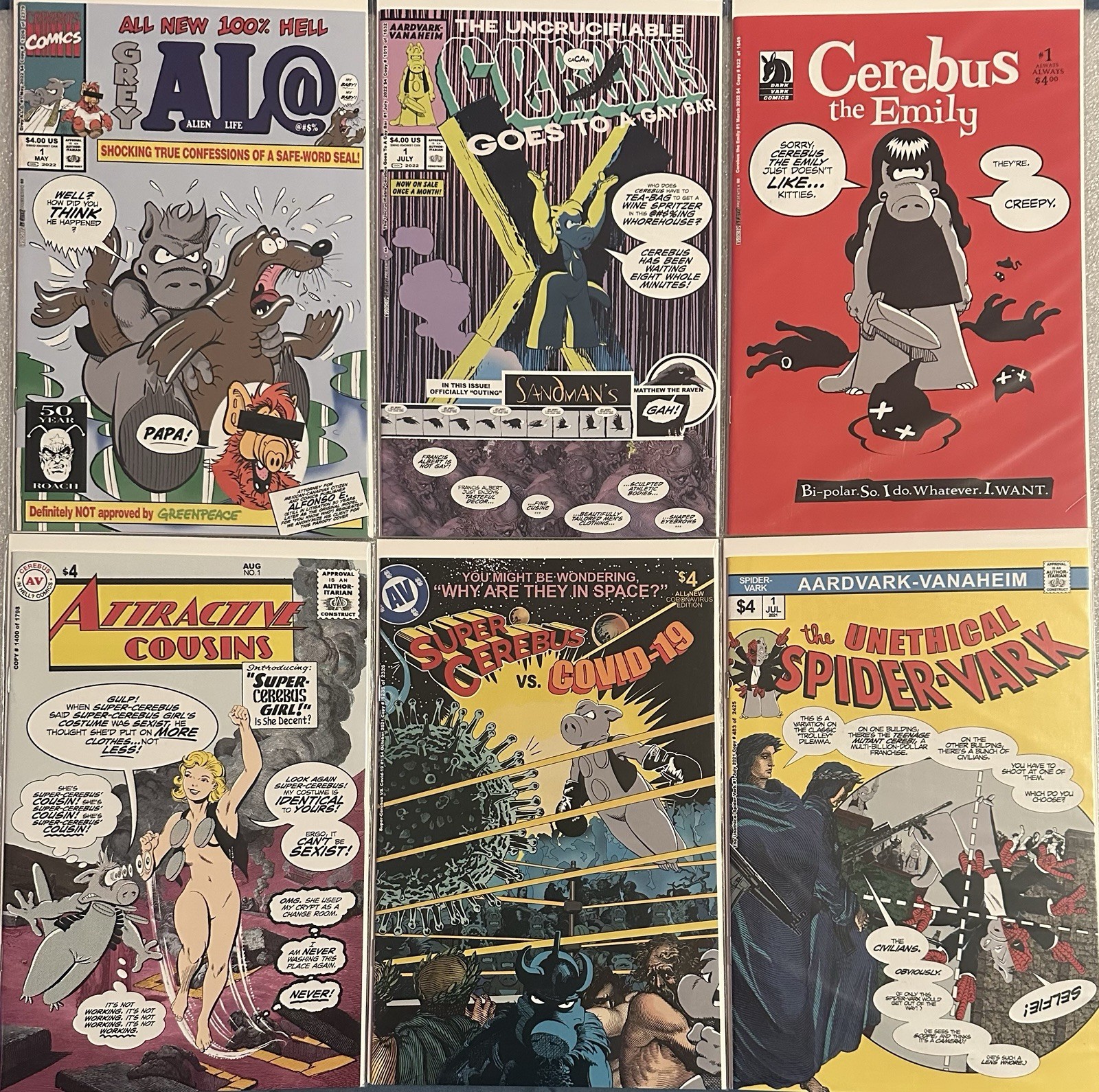 Cerebus 8 NM+/NM Homage Covers Comics Lot Alf, Batvark, X-Men, Spider-Whore Hell