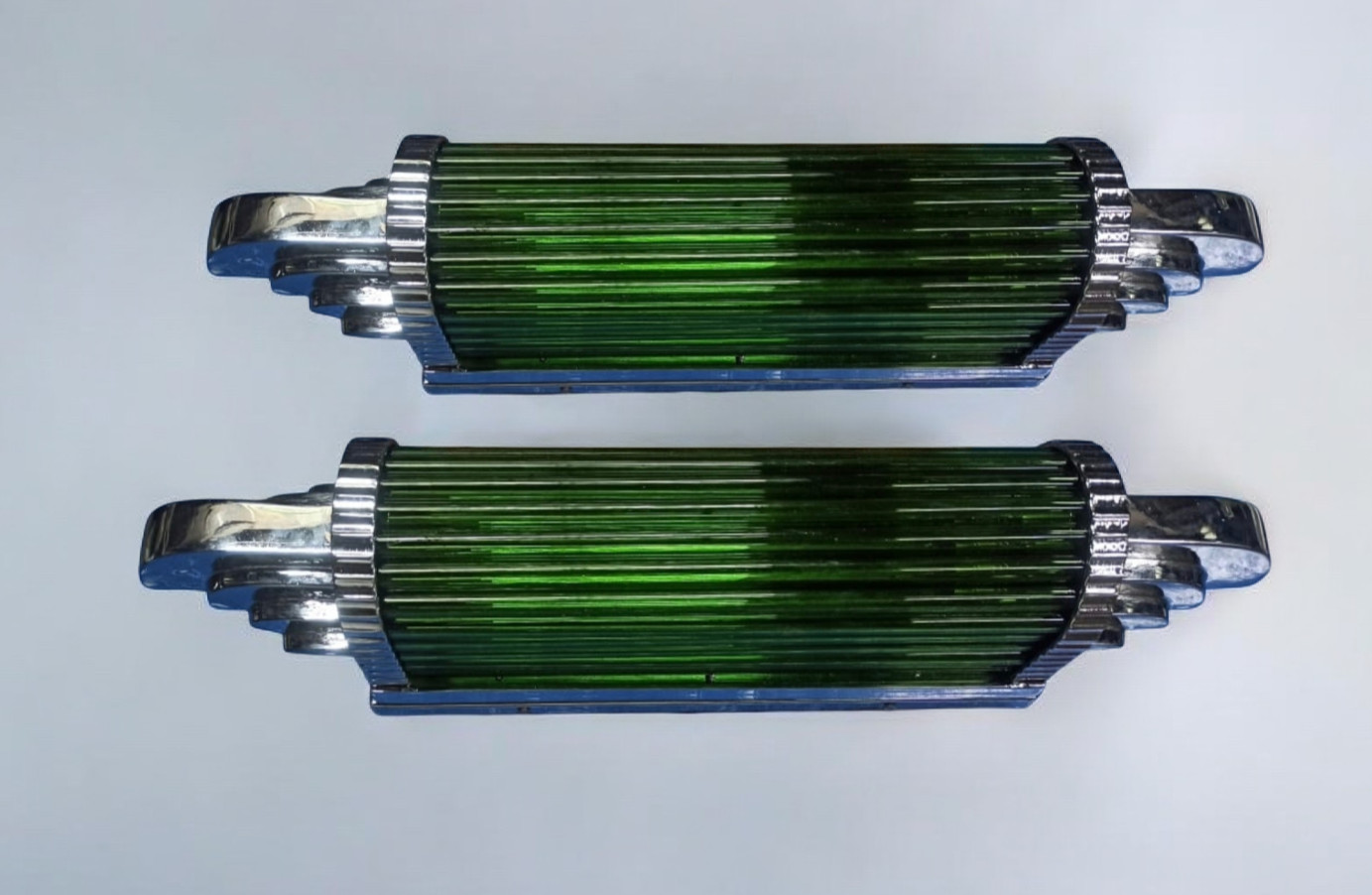 1 PC VINTAGE ART DECO CHROME BRASS & GREEN GLASS ROD WALL SCONCE LIGHT #1A6