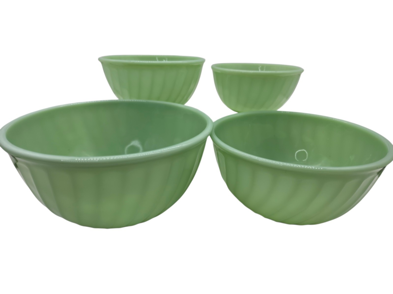 Fire-King Jadeite Swirl Nesting Bowls (4 pc Set) USA Vintage (Green Milk Glass)