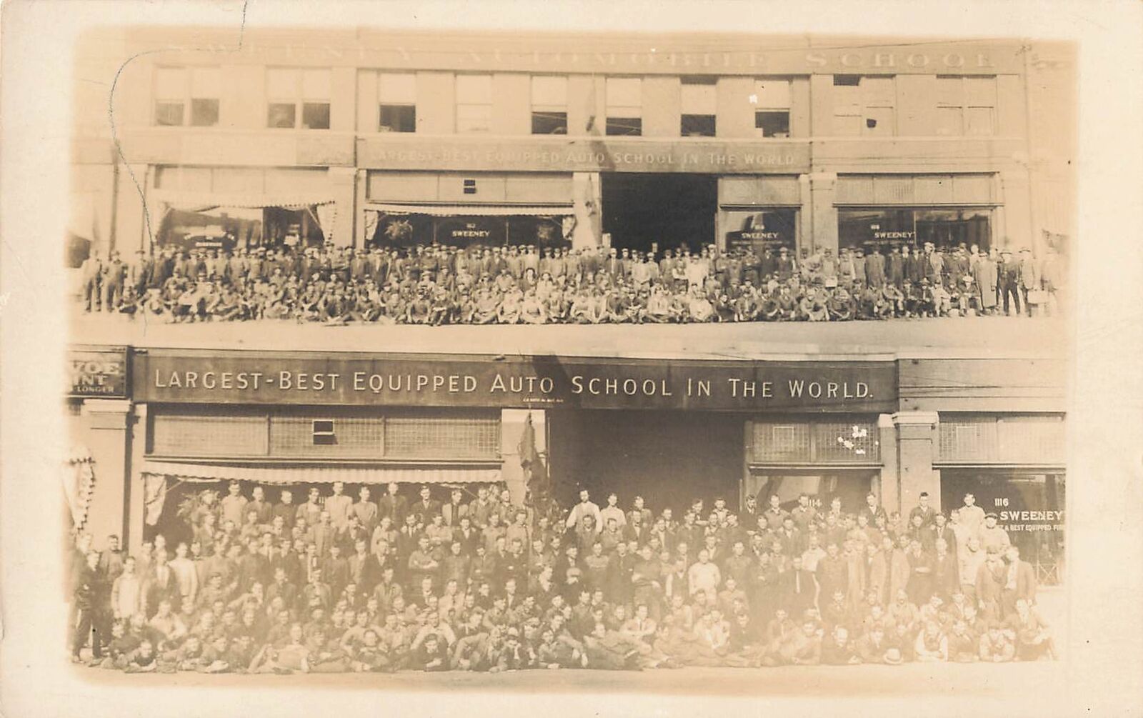 Vintage 1910s RPPC SWEENY Auto School Group Photo Real Postcard Kansas City MO