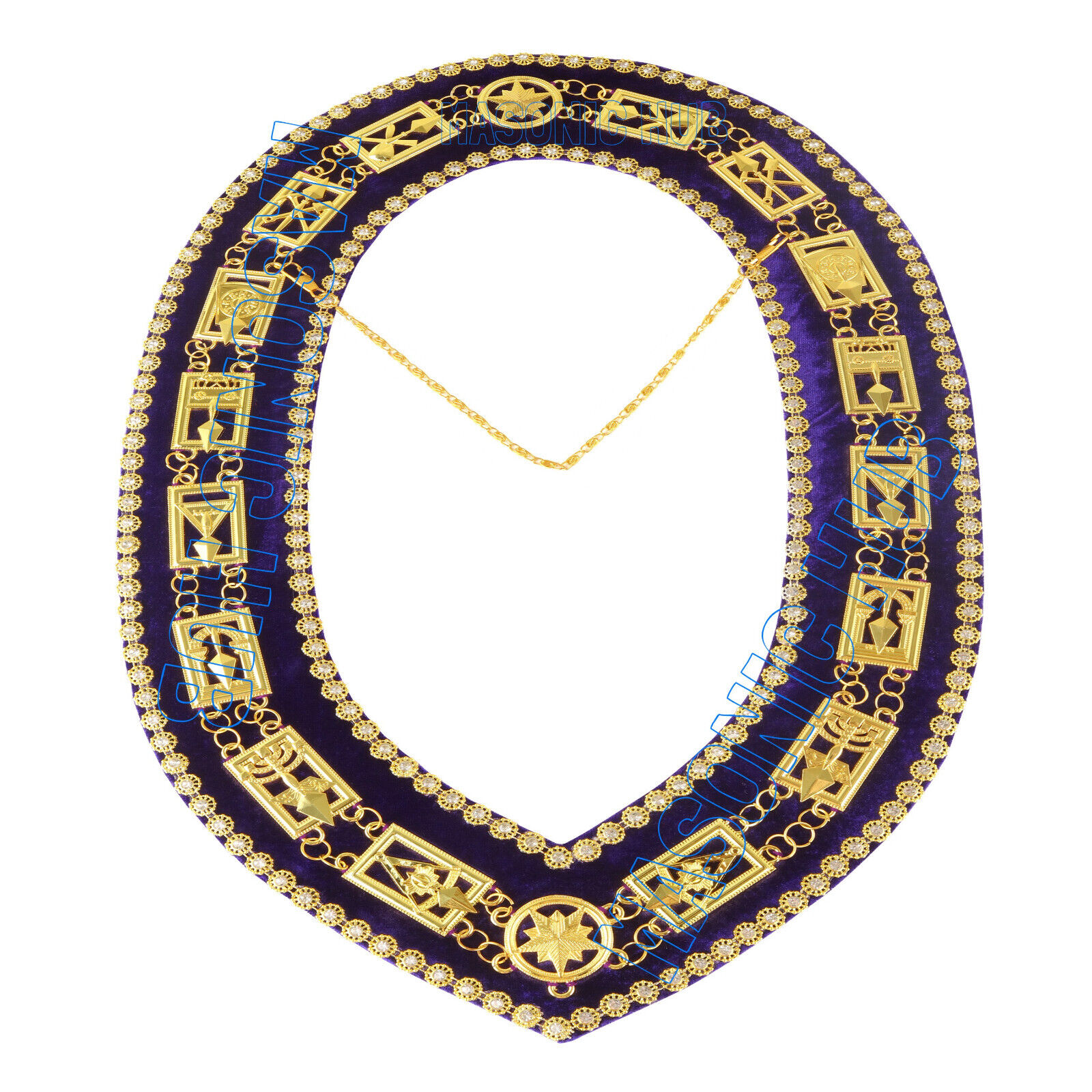 Masonic Regalia Cryptic Mason Royal & Select Master  Chain Collar + Rhinestones