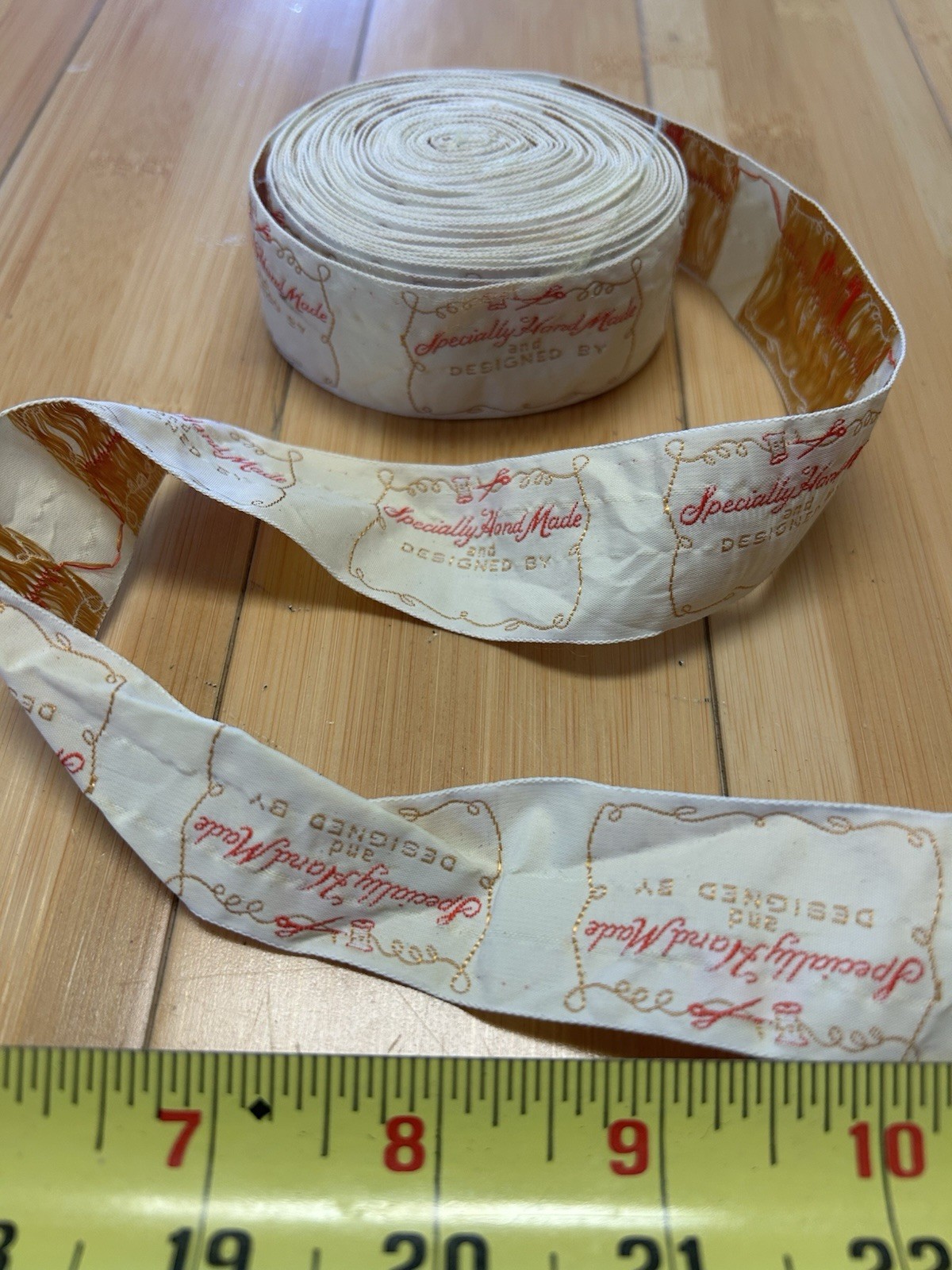 Sewing Labels "Specially Hand Made and Designed By" deadstock roll of 10+ yards