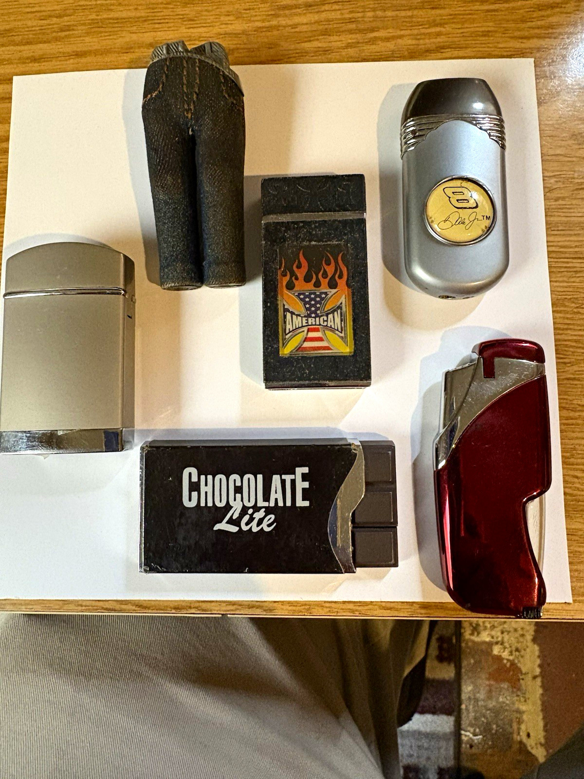 Lot of 6 Collectible Lighters: Chocolate Lite, American Flag/Flames, #8 Dale Jr