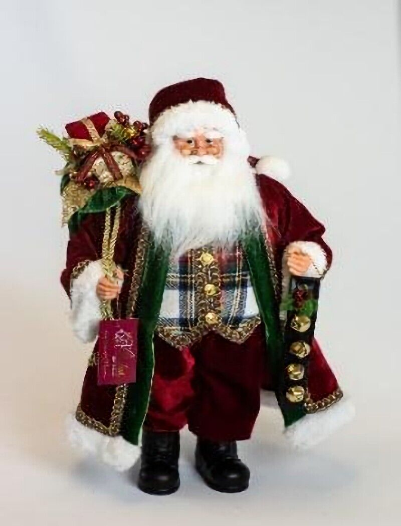 18 IN SANTA STANDING FIGURINE TRADITIONAL RED WHITE PLAID VEST CHRISTMAS DECOR