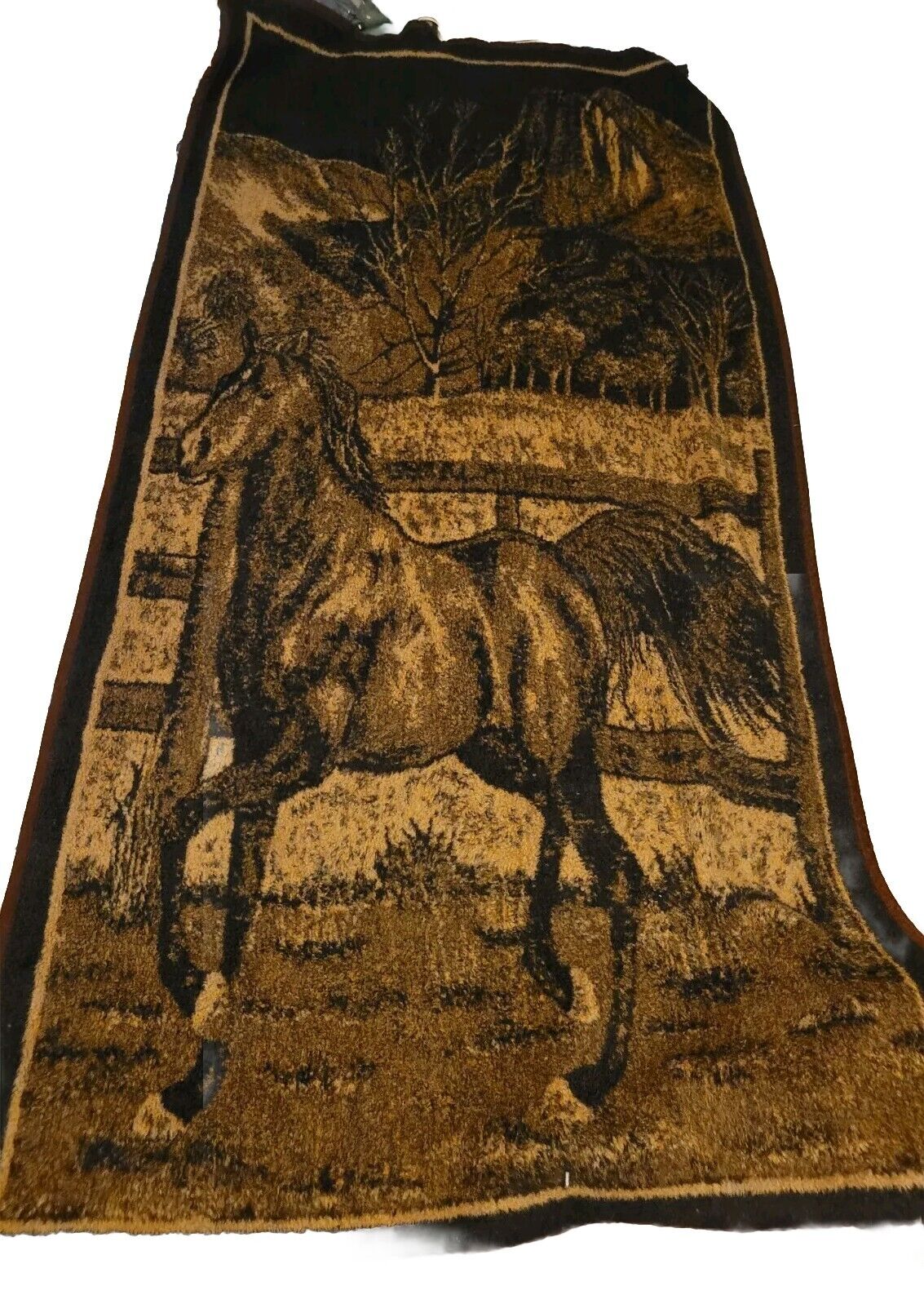Vtg 90s San Marco Horse Western Rancher Country Cottage Cabin Tapestry Blanket 