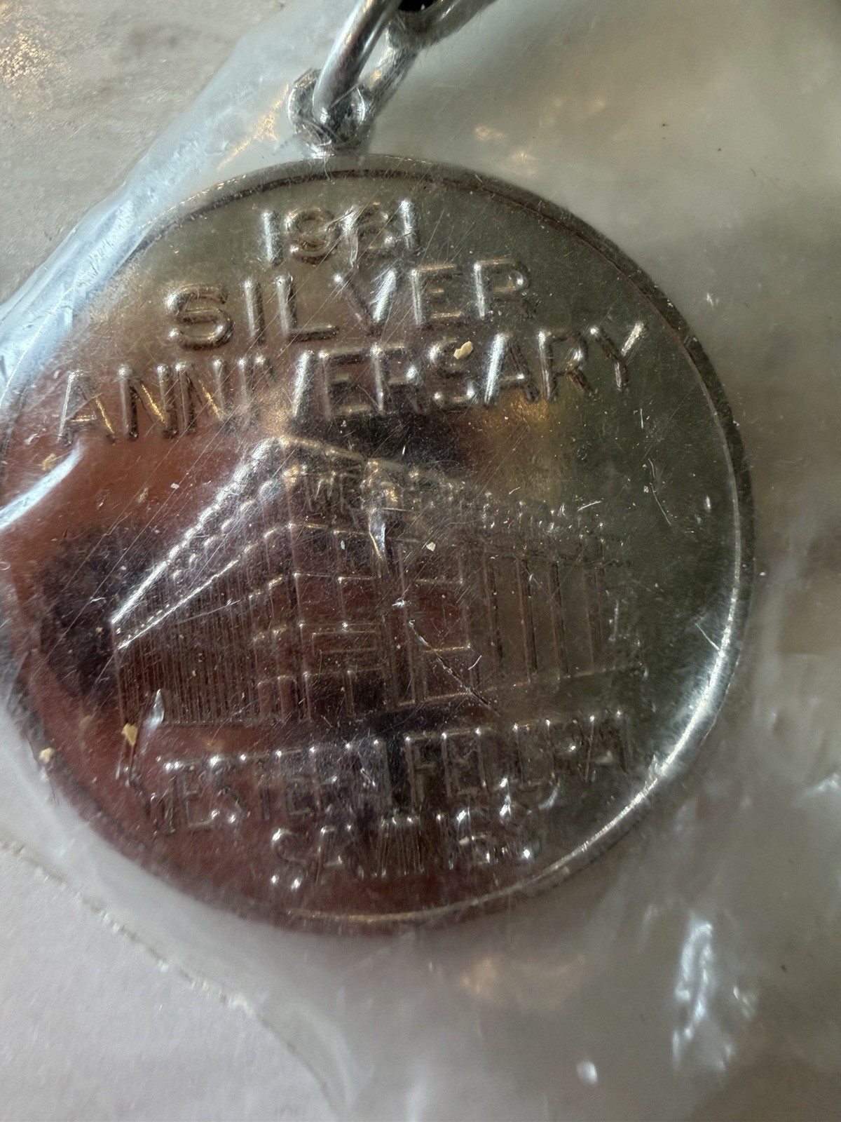 1961 Western Federal Savings Silver Anniversary Keychain Los Angeles CA NOS