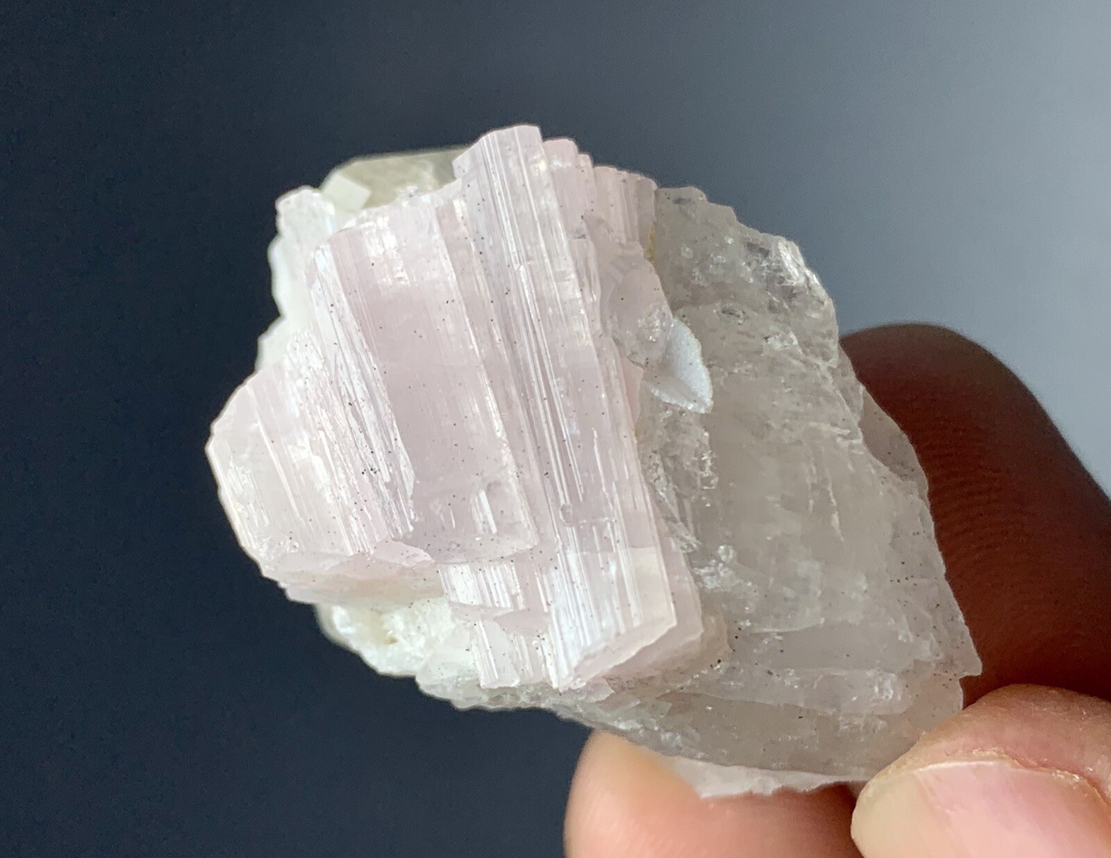 129 Cts Pink Tourmaline Crystal Specimen With Quartz From Afghanistan. 129 Cts Pink Tourmaline Crystal Specimen With Quartz From Afghanistan.