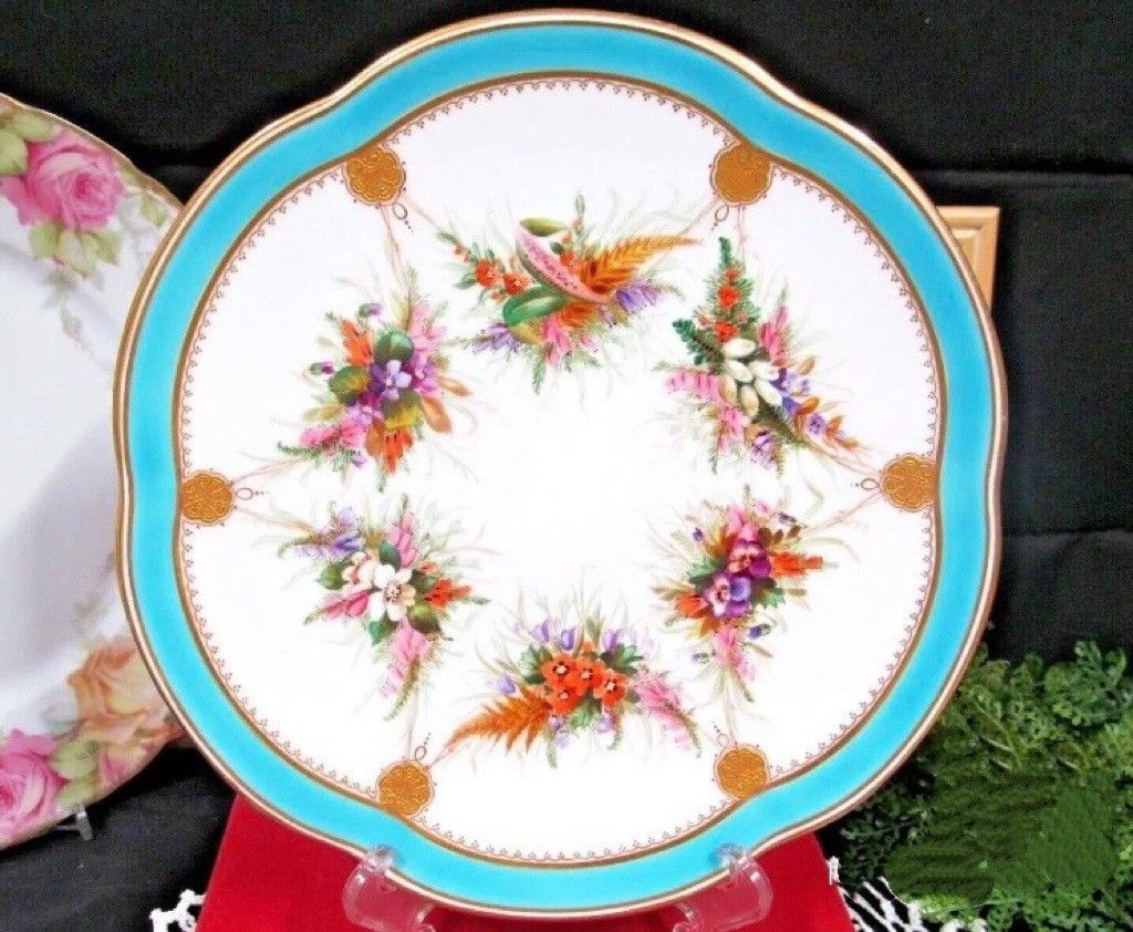 BWM 1850s Antique porcelain cabinet plate hand painted raised gold shells BWM 1850s Antique porcelain cabinet plate hand painted raised gold shells