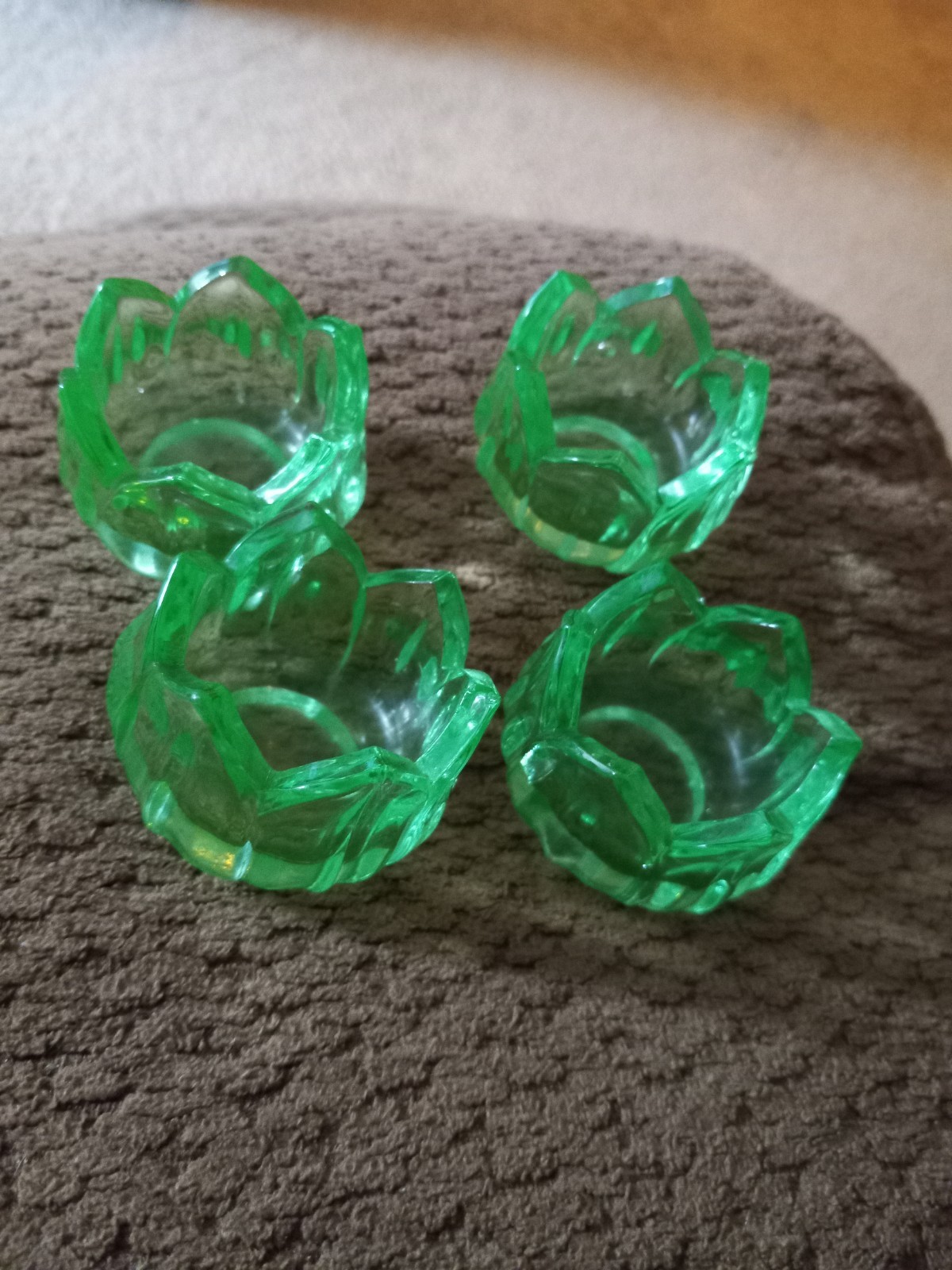 Westmoreland Vintage Green Glass Open Salt Cellars Lotus Flower Uranium UV Glow