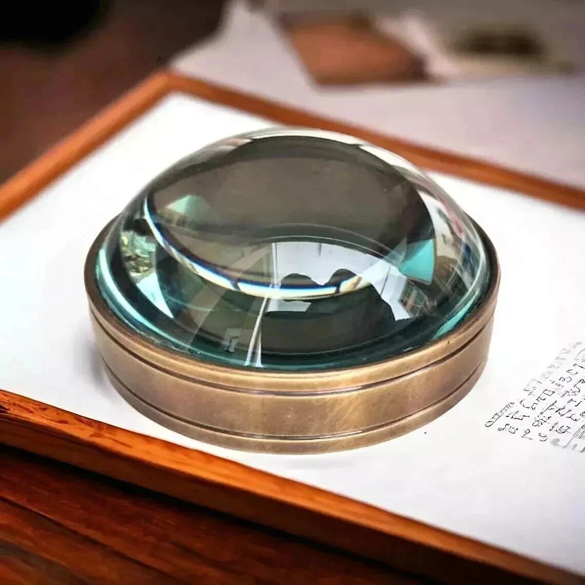 2" Vintage Antique Style Solid Brass Heavy Glass Magnifying Desk Lens Magnifier