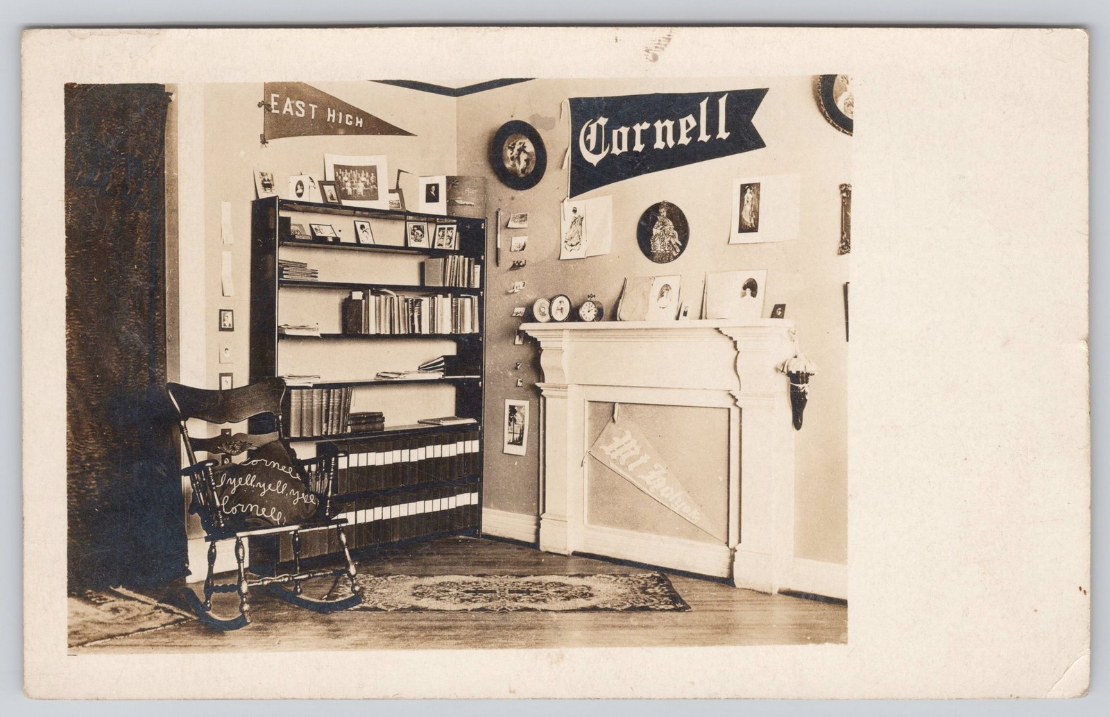 RPPC 1909 Cornell University Dorm Room Interior Pennants Ithaca NY RPPC 1909 Cornell University Dorm Room Interior Pennants Ithaca NY