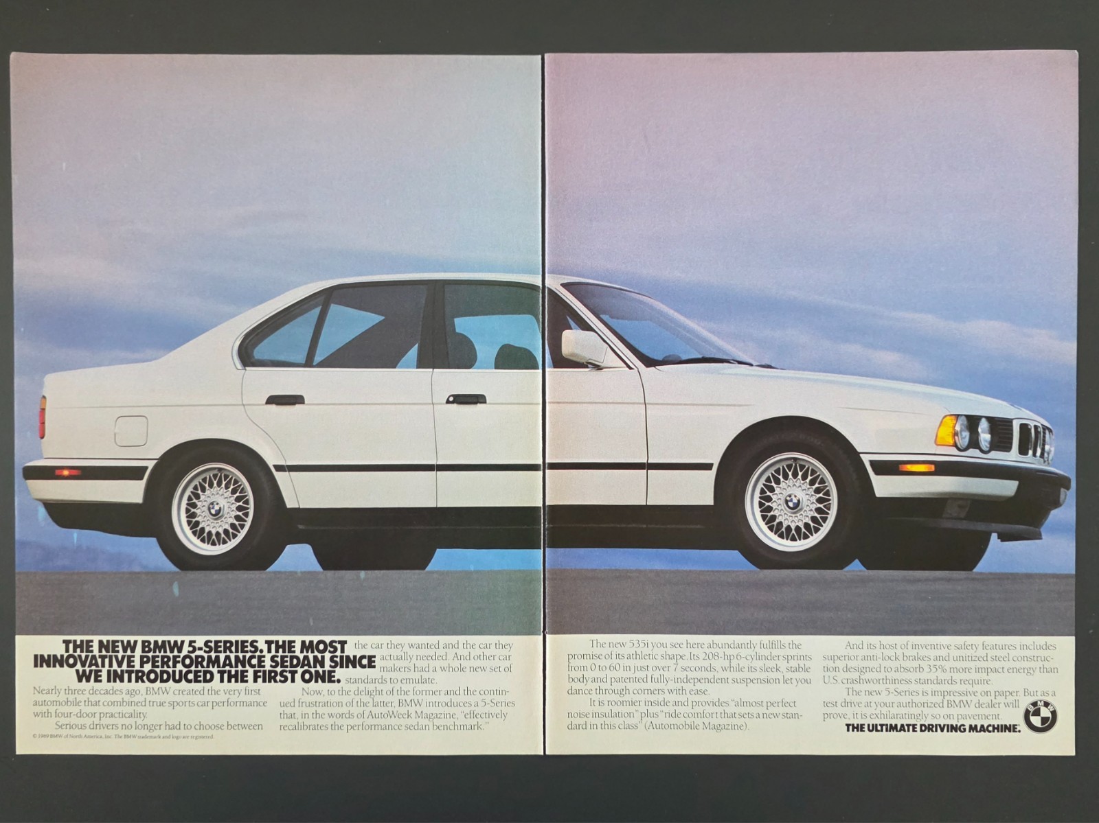 1989 PRINT AD BMW 535i "Most innovative Performance sedan since the first one"