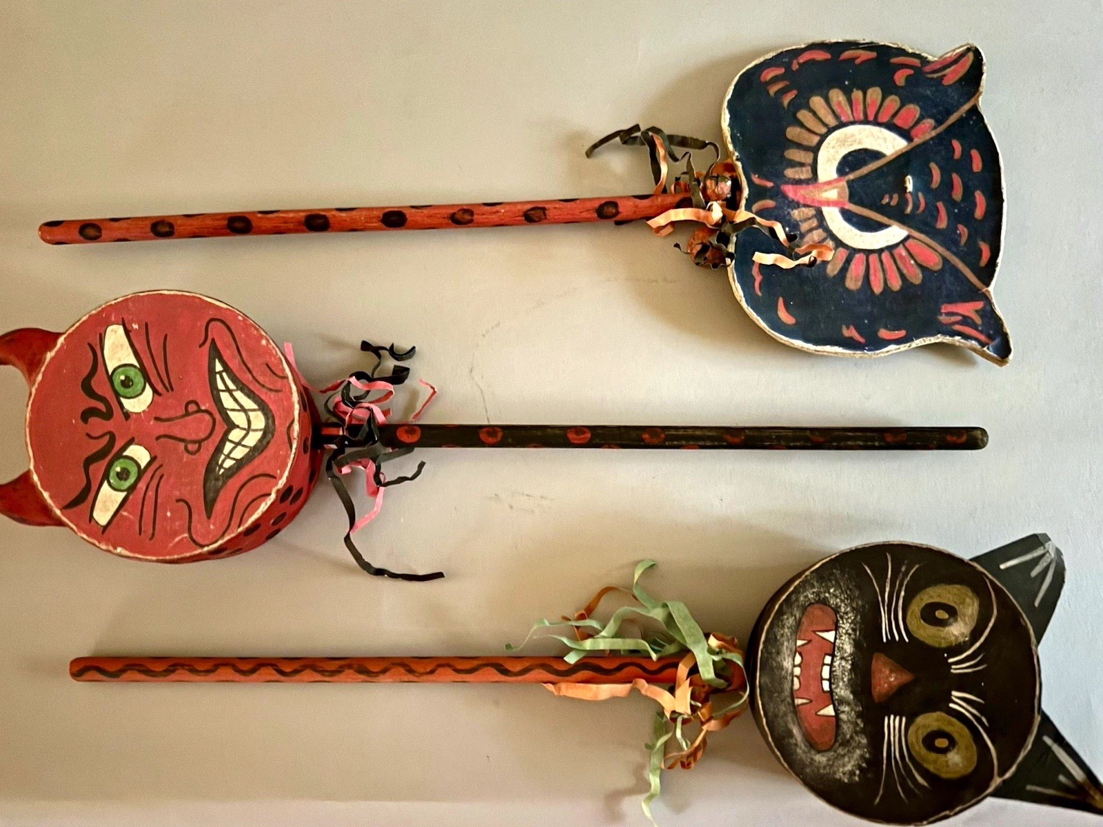Vintage Style Halloween Shaker Rattles (3)- Primitive Paper Mache Style Folk Art