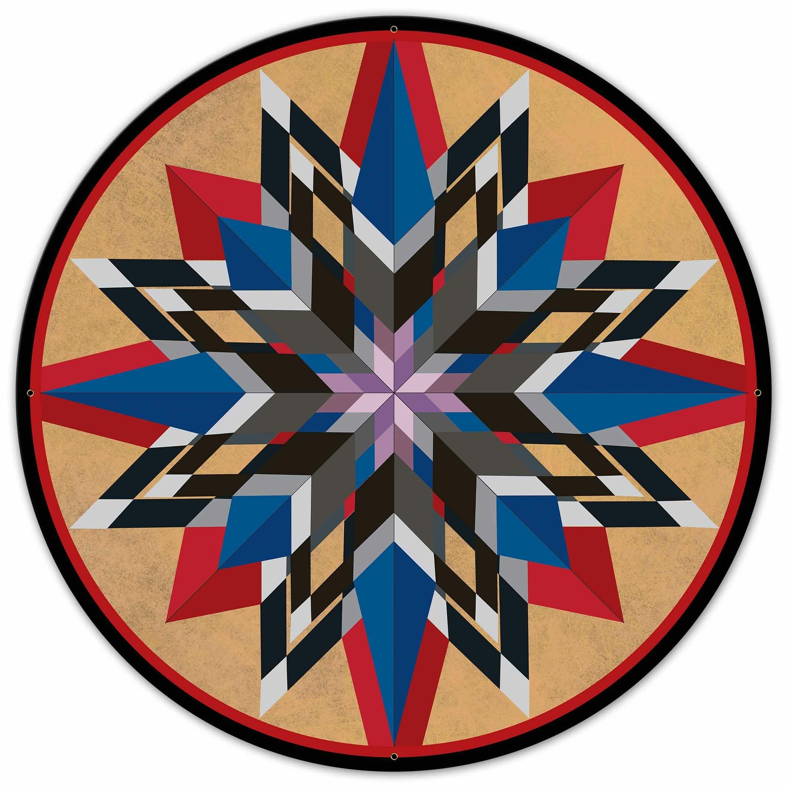 16 POINT STAR RED BLUE QUILT BLOCK PATTERN 36\