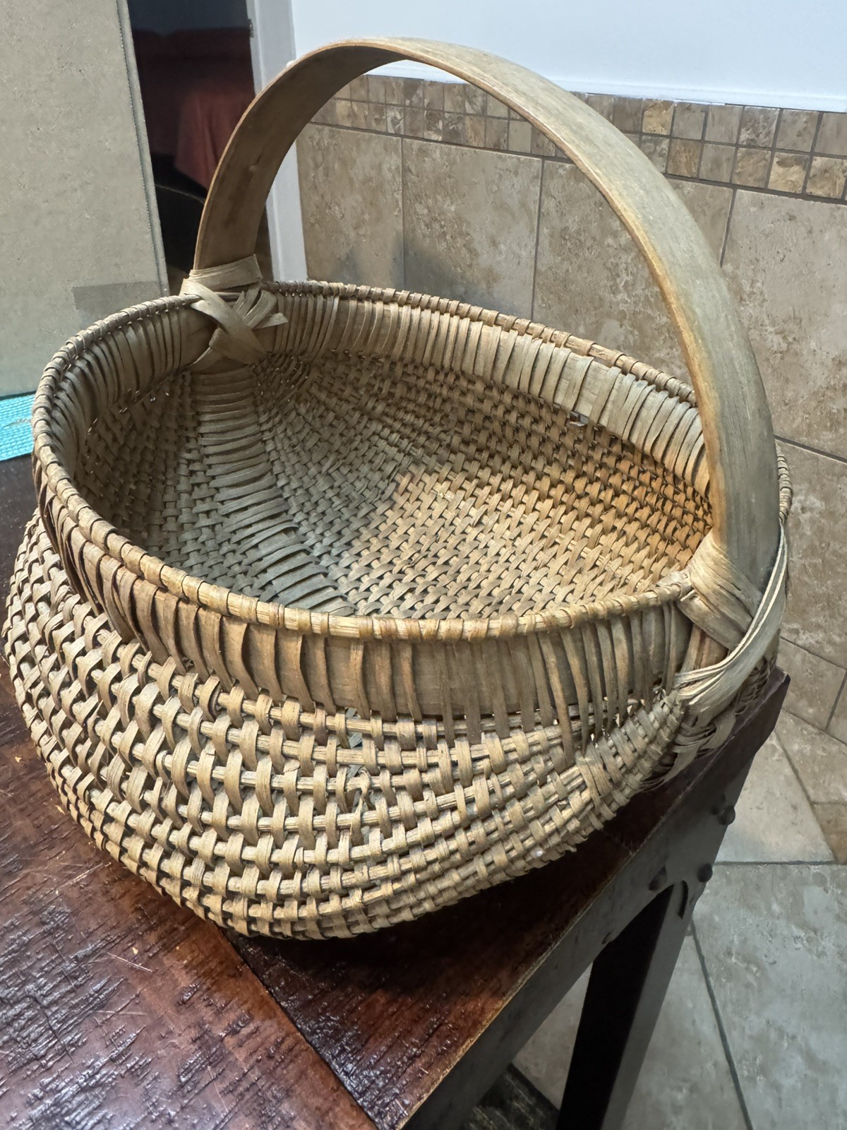 Antique Primitive Maine Split Oak Buttocks Egg Basket, Late 1800’s