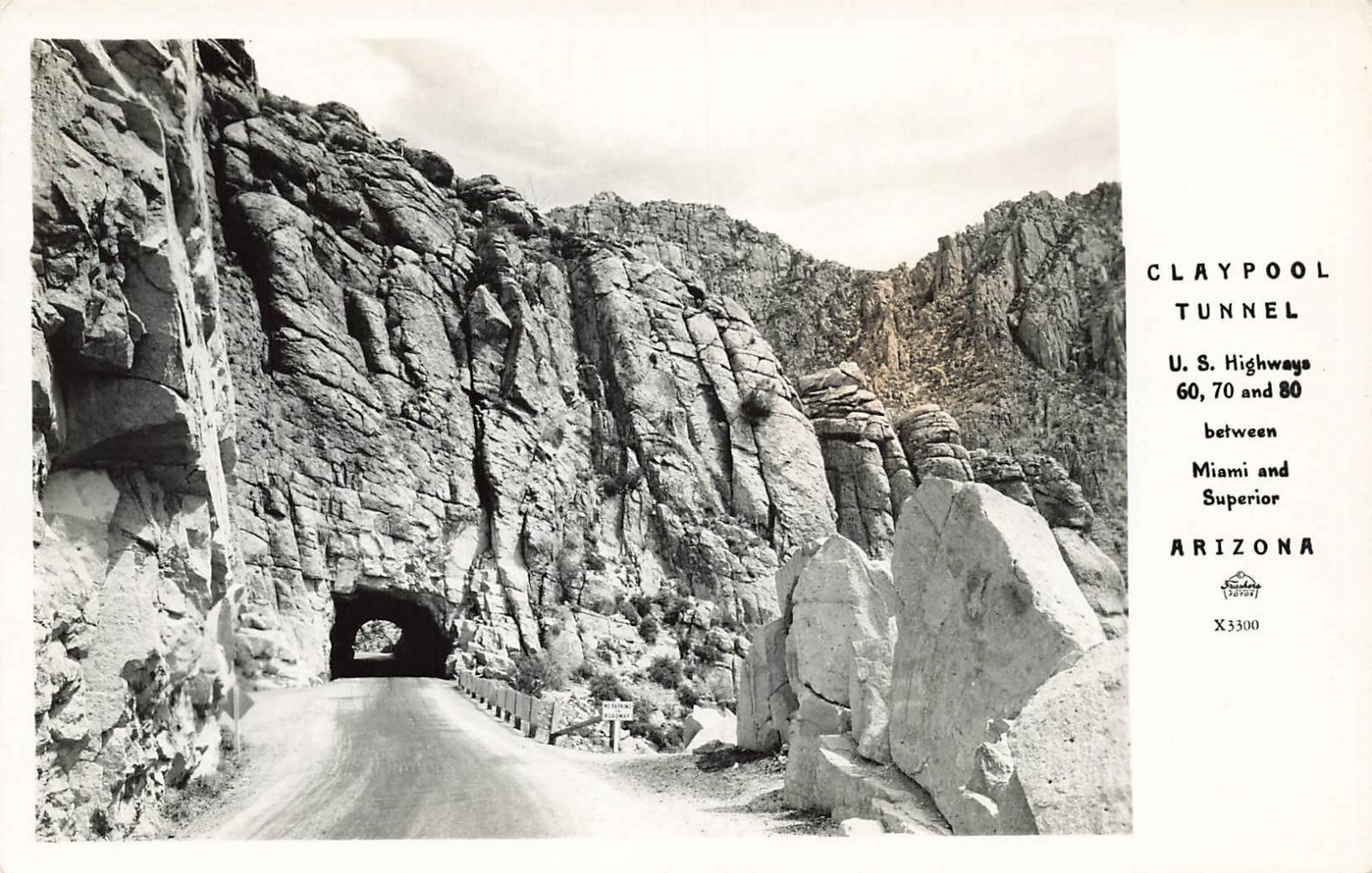 ARIZONA RPPC REAL PHOTO POSTCARD: CLAYPOOL TUNNEL BETWEEN MIAMI & SUPERIOR, AZ