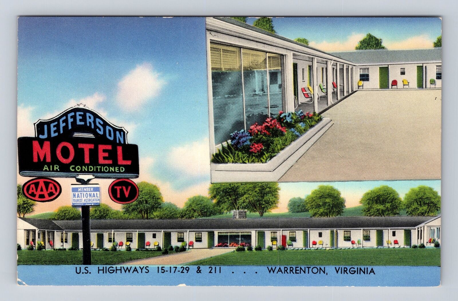 Warrenton VA-Virginia, Jefferson Motel, Highways 15-17-29 & 211 Vintage Postcard
