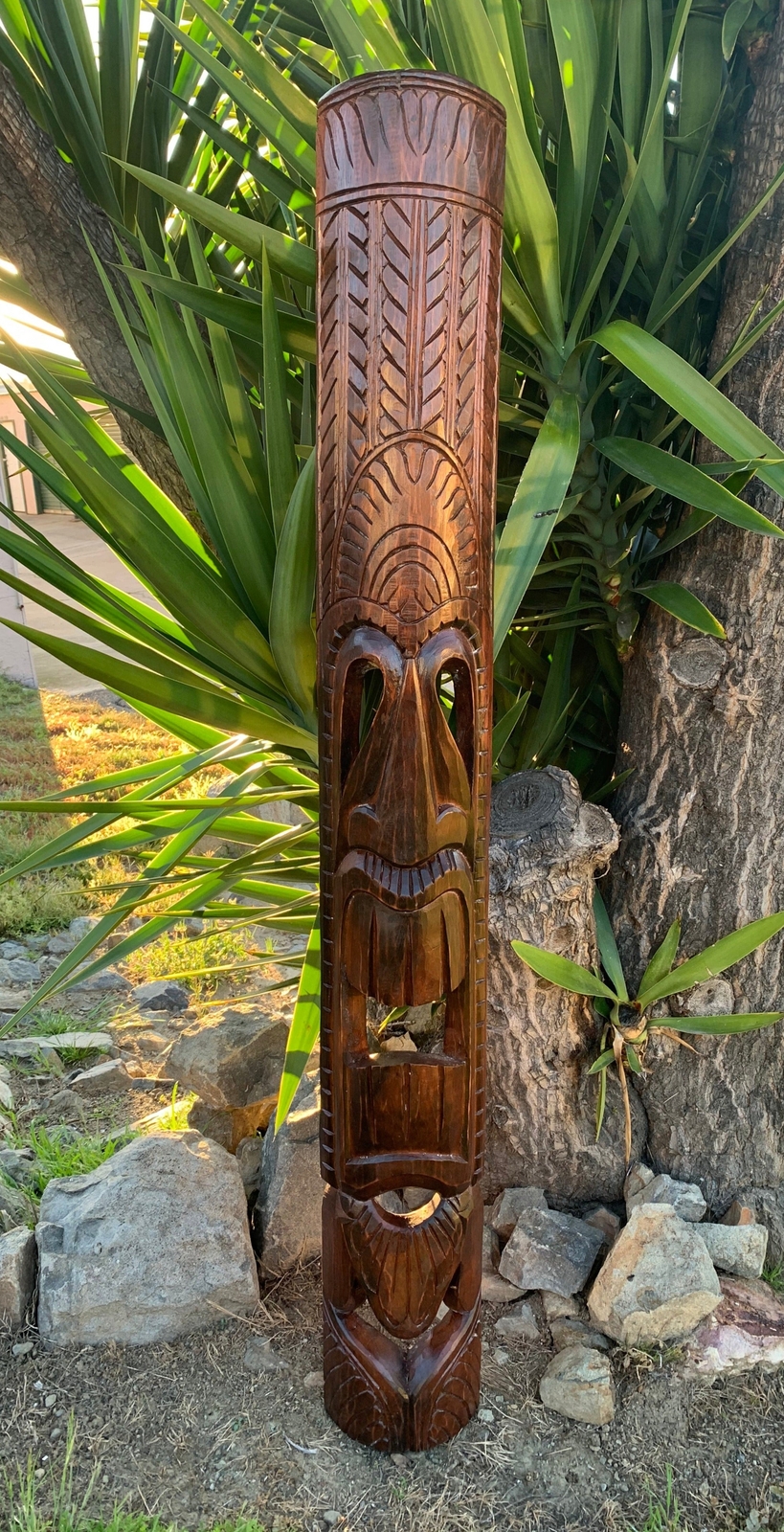 Hawaiian Style Ku Tiki God Hand Carved Wooden Mask 5 ft x 7"in Hawaiian Style Ku Tiki God Hand Carved Wooden Mask 5 ft x 7"in