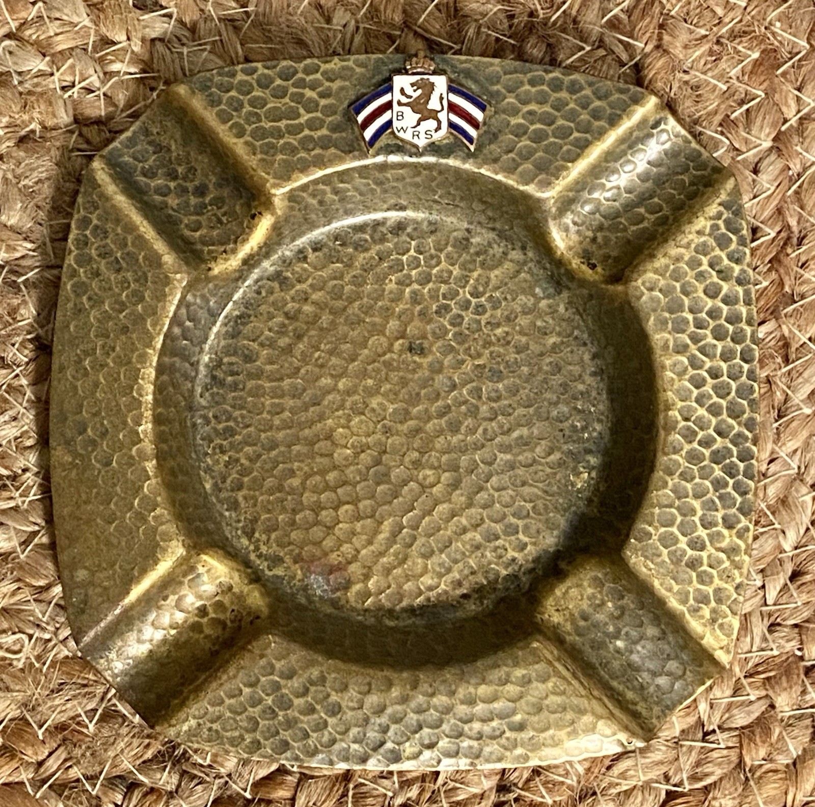 Vintage WWII British War Relief Society BWRS Hammered Brass Ashtray Trench Art