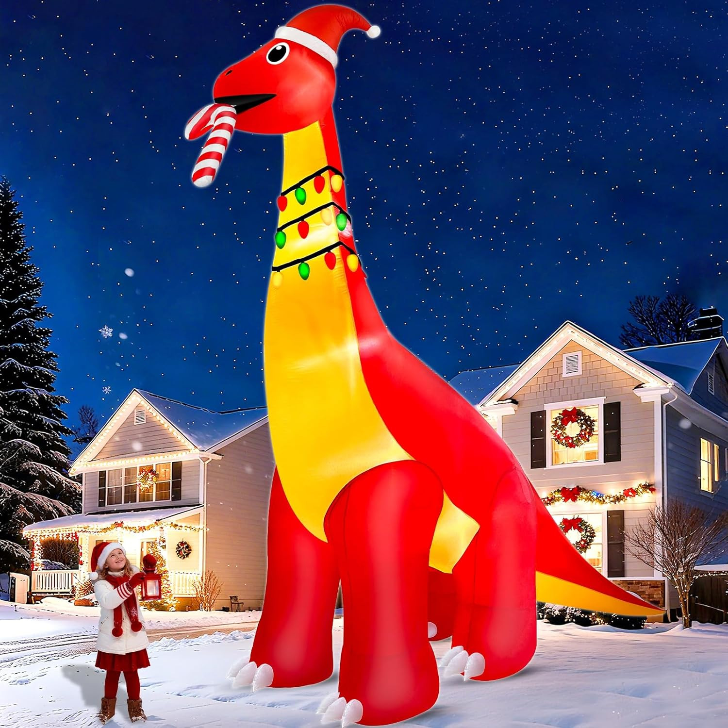 16FT Christmas Inflatables Giant Dinosaur 2025 NEW LED Outdoor