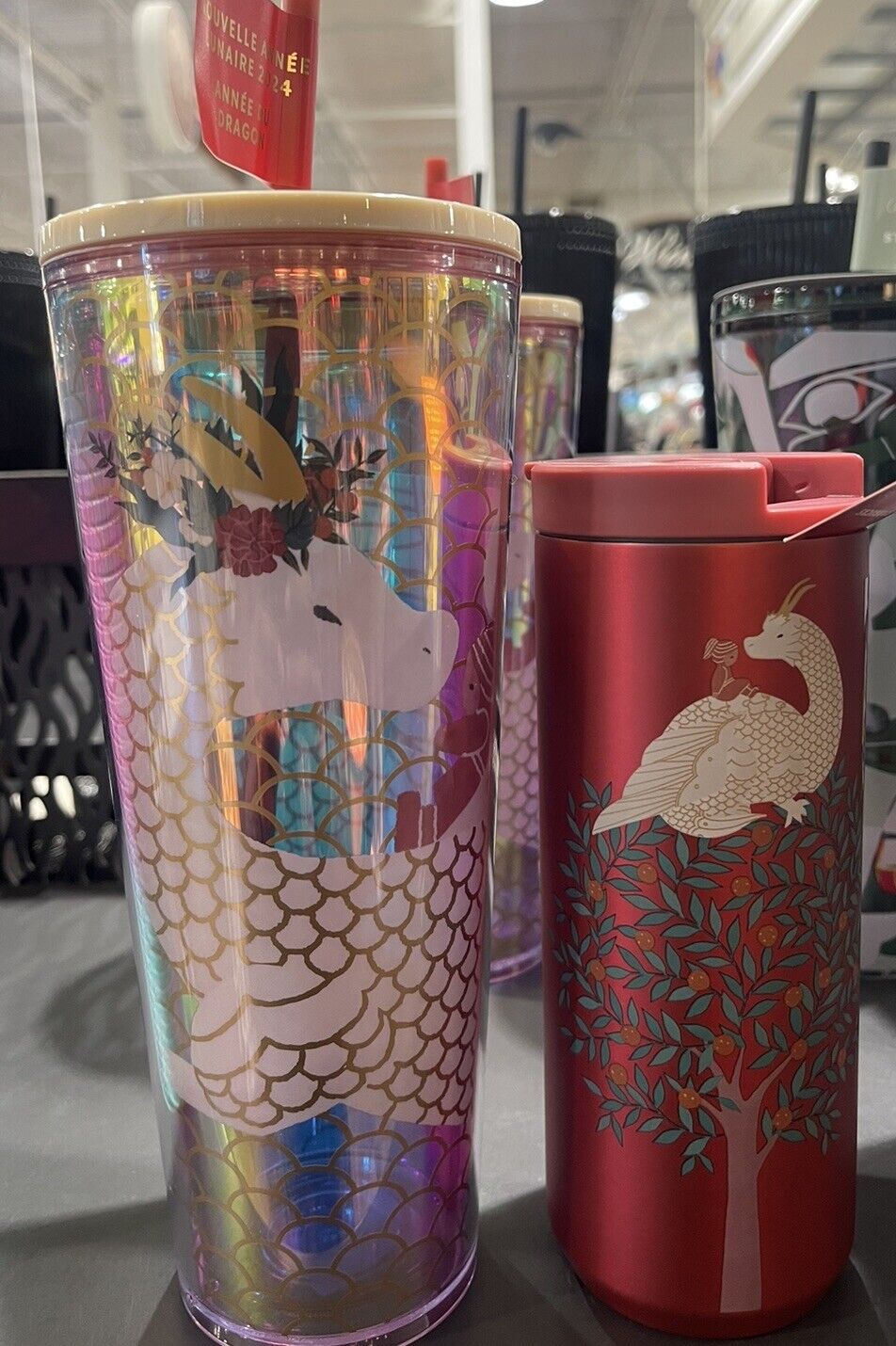 X2 New 2024 Starbucks Year of the Dragon 24 Oz Cold Cup + 12 Oz Tumbler