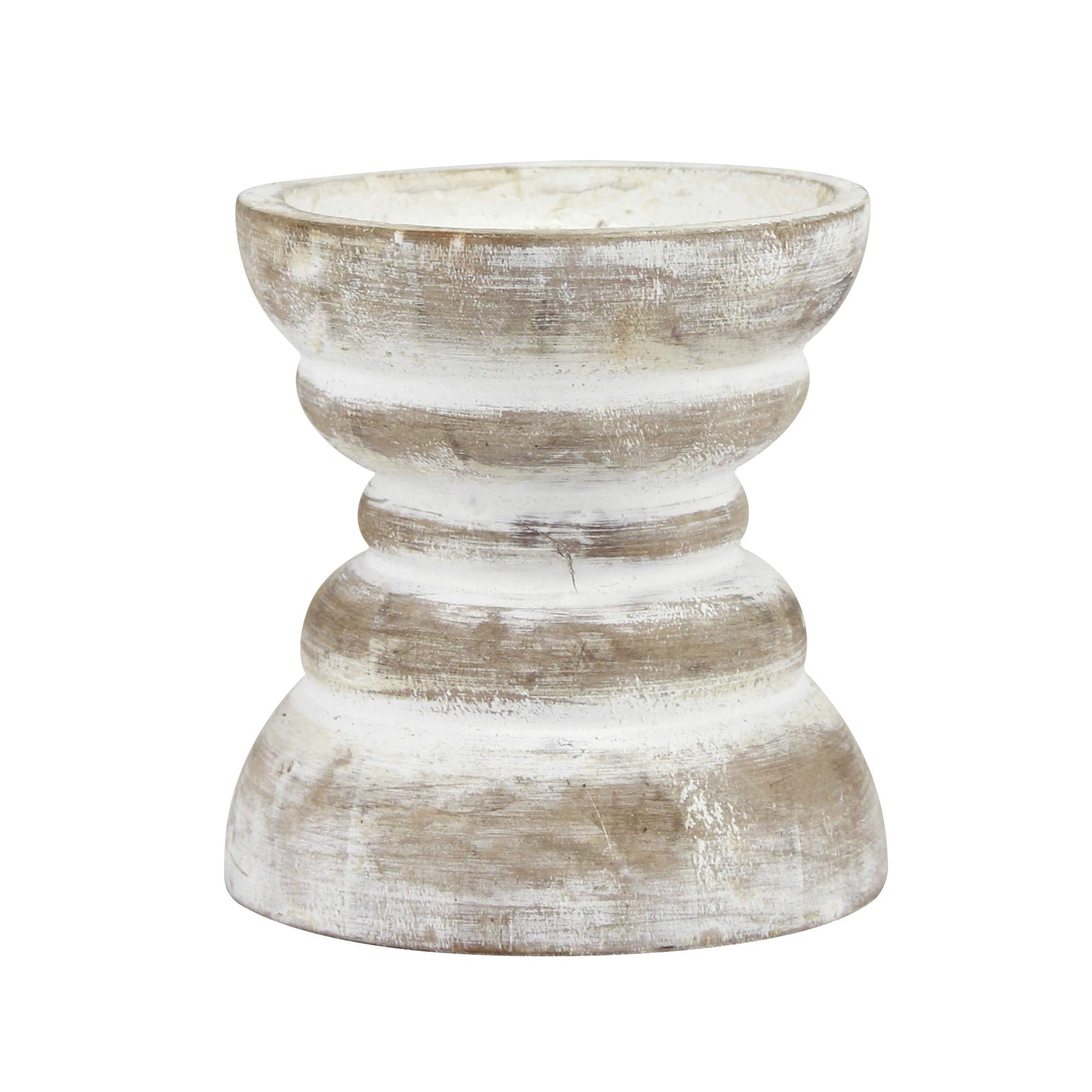 Stonebriar Antique White Wooden Pillar Candle Holder, 4 inches, Off