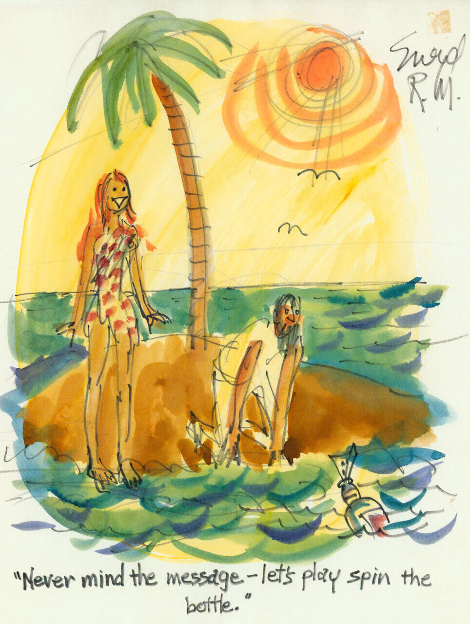 Doug Sneyd Signed Original Art Prelim Sketch Playbabe Gag Rough Island Paradise For Sale