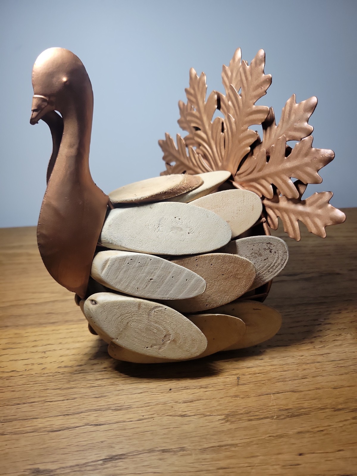Metal and Wood Turkey Tabletop Decor Fall Thanksgiving Rustic Farmhouse 8" Tall