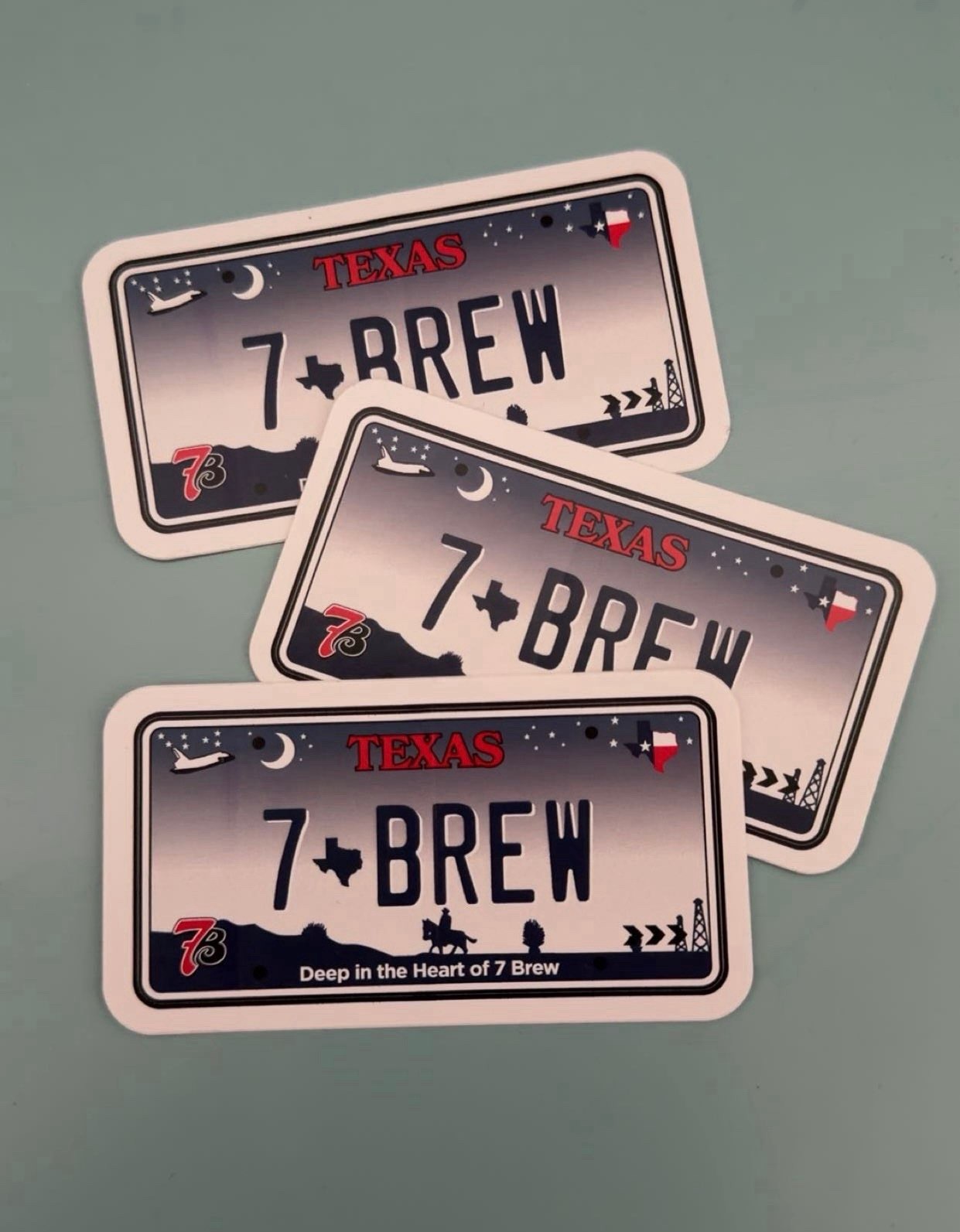 7 Brew TEXAS License Plate Sticker 3.25" x 1.75"