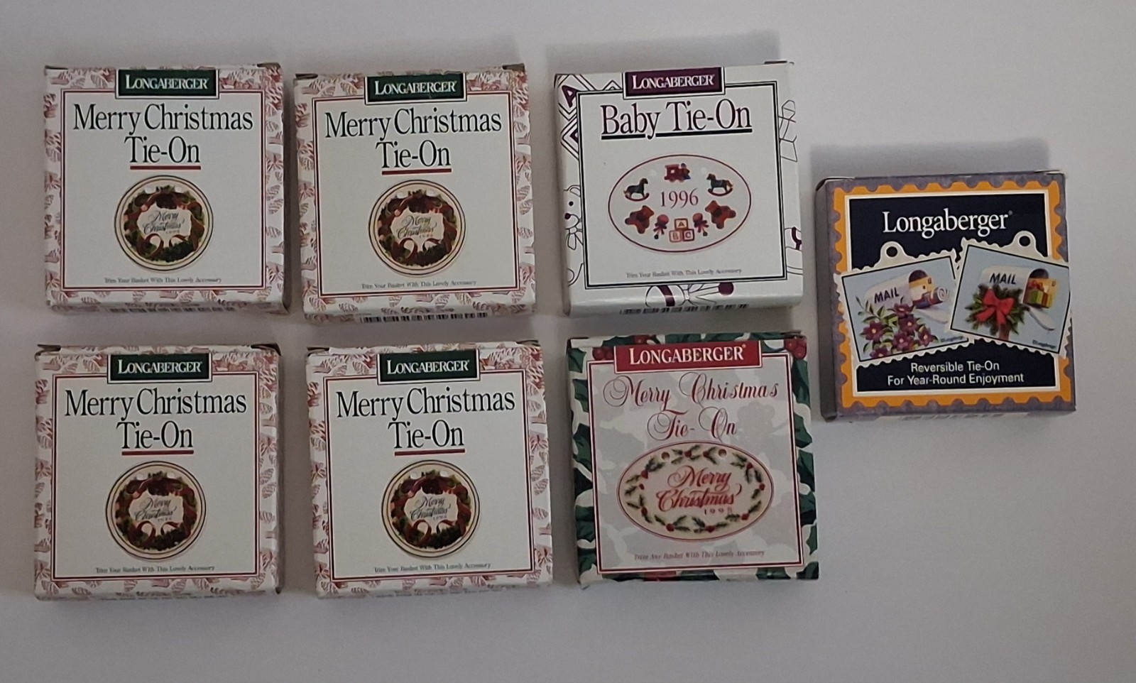 Longaberger Basket Tie-On Lot of 7 Christmas 1996 Baby Reversible Boxed