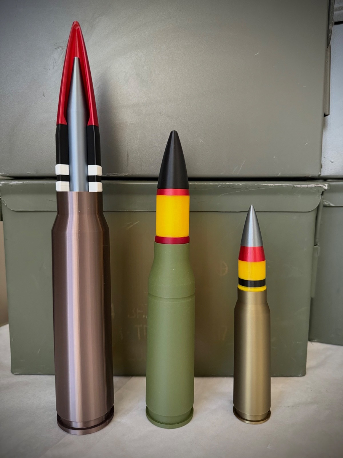Set of 3, Replica 20mm, 25mm, 30mm Ammunition Used By All Modern Fighters & A-10 Set of 3, Replica 20mm, 25mm, 30mm Ammunition Used By All Modern Fighters & A-10