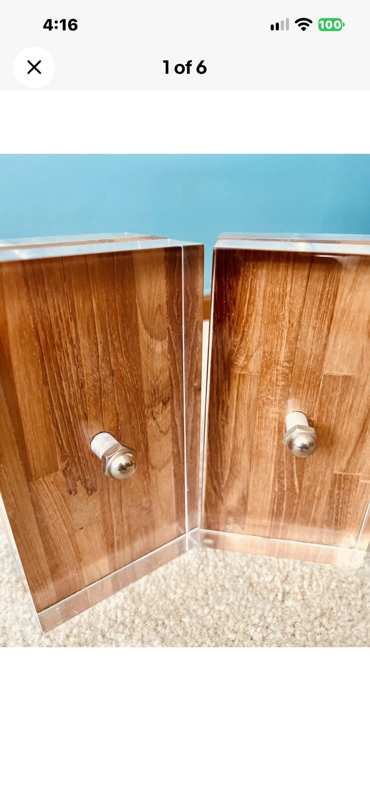 Vintage Mid-Century Modern Mahogany Wood and Lucite Bookends by Herb Ritts