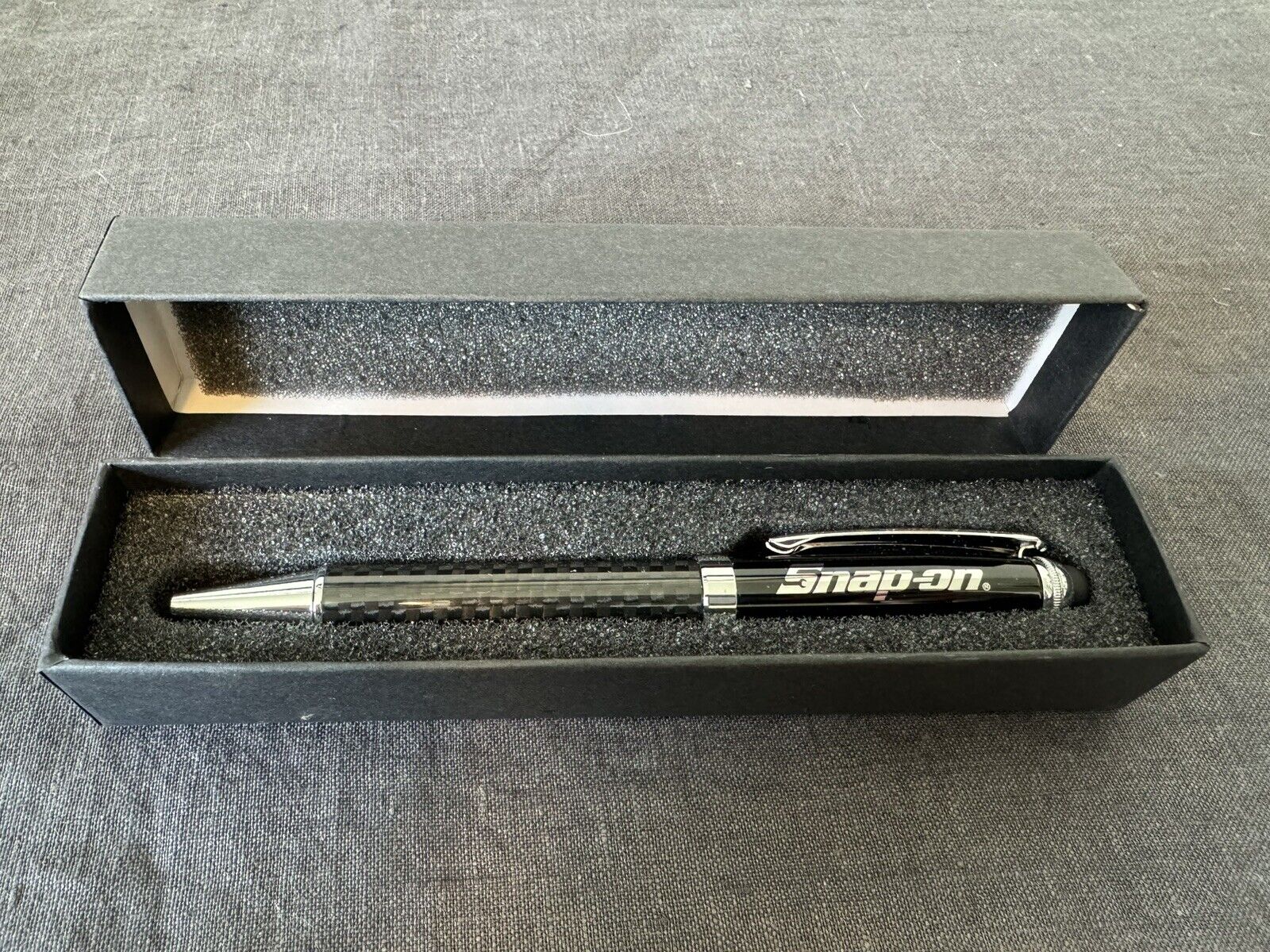 Snap-on Tools NEW Carbon Fiber Pocket Pen - Black Ink, Stylus on end for Phone